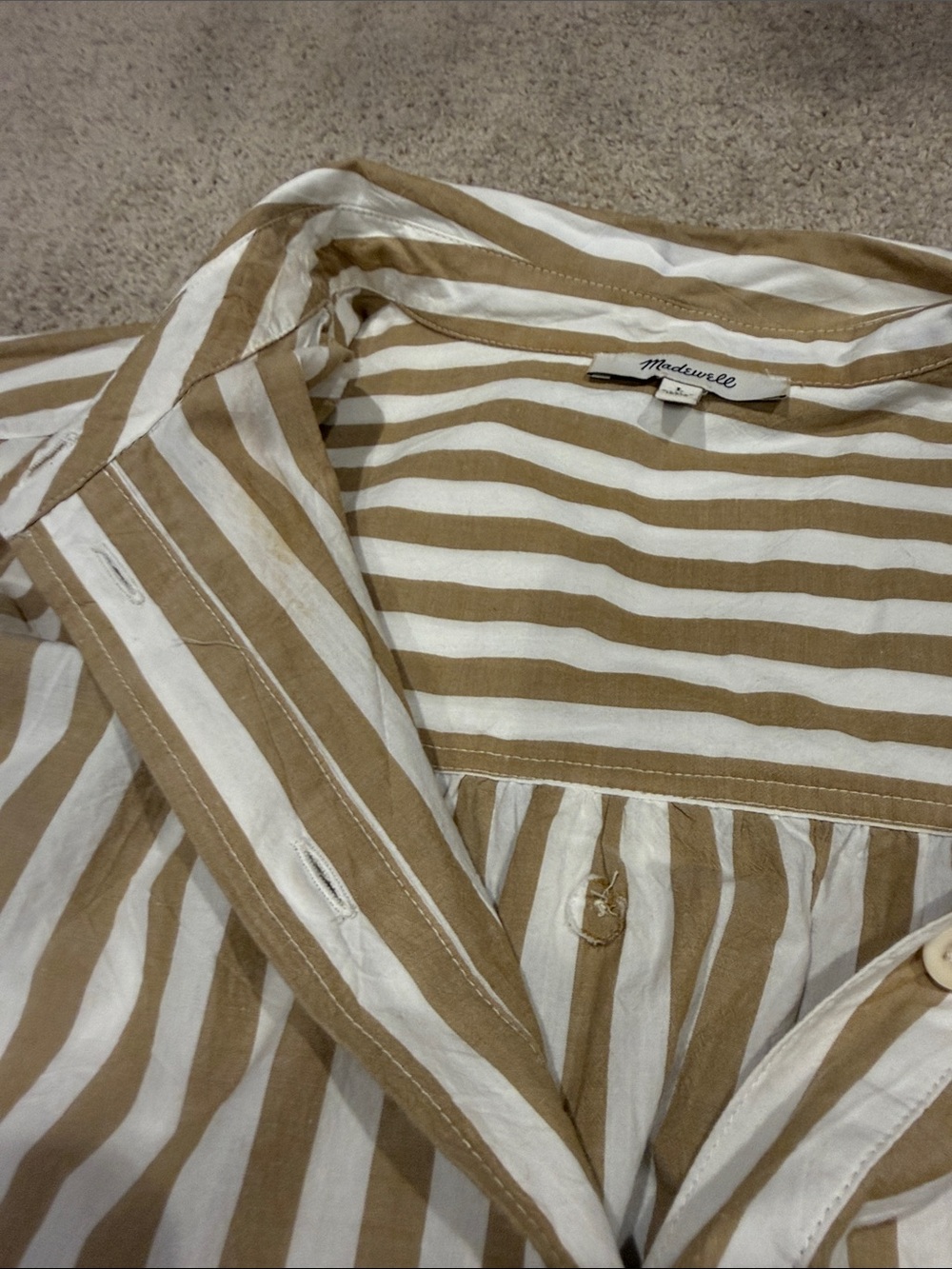 Madewell Beige & White Striped Short-Sleeve Button-Up Shirt - Picture 3 of 3